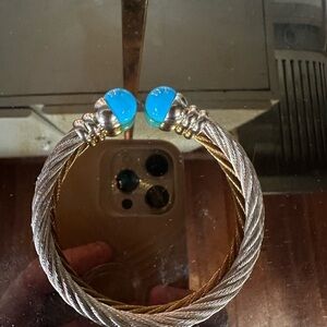 Gold Cable Bracelet with Blue Accents